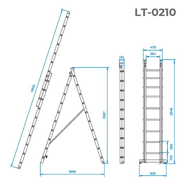Лестница 2-х раскладная Intertool - 4810 мм х 2x10 ступеней 3