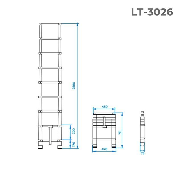 Лестница телескопическая Intertool - 2600 мм х 8 ступеней 3