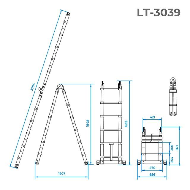 Лестница телескопо-раскладная Intertool - 3850 мм х 12 ступеней 5