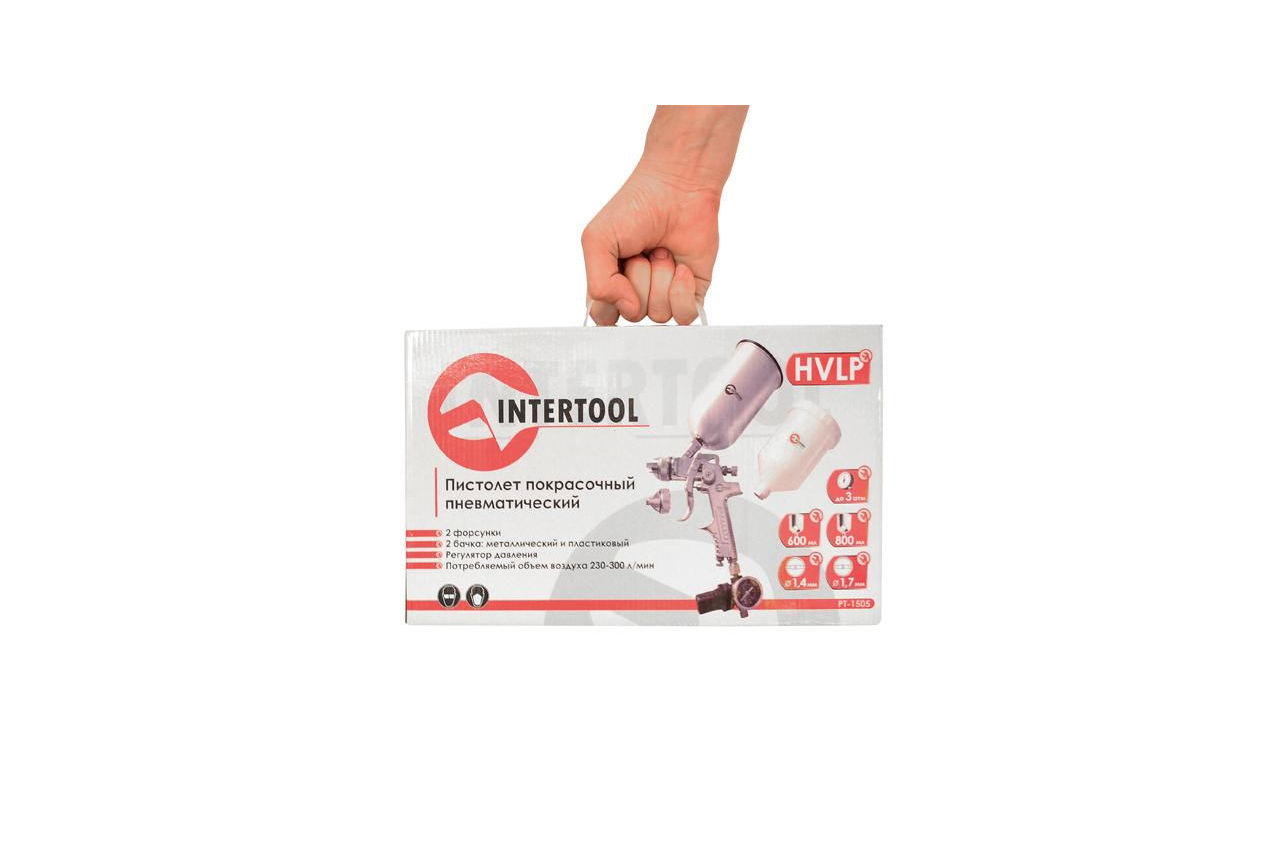 Пневмопистолет лакокрасочный HVLP Intertool - верхний бак 600-800 мл x 1,4-1,7 мм с регулятором 6