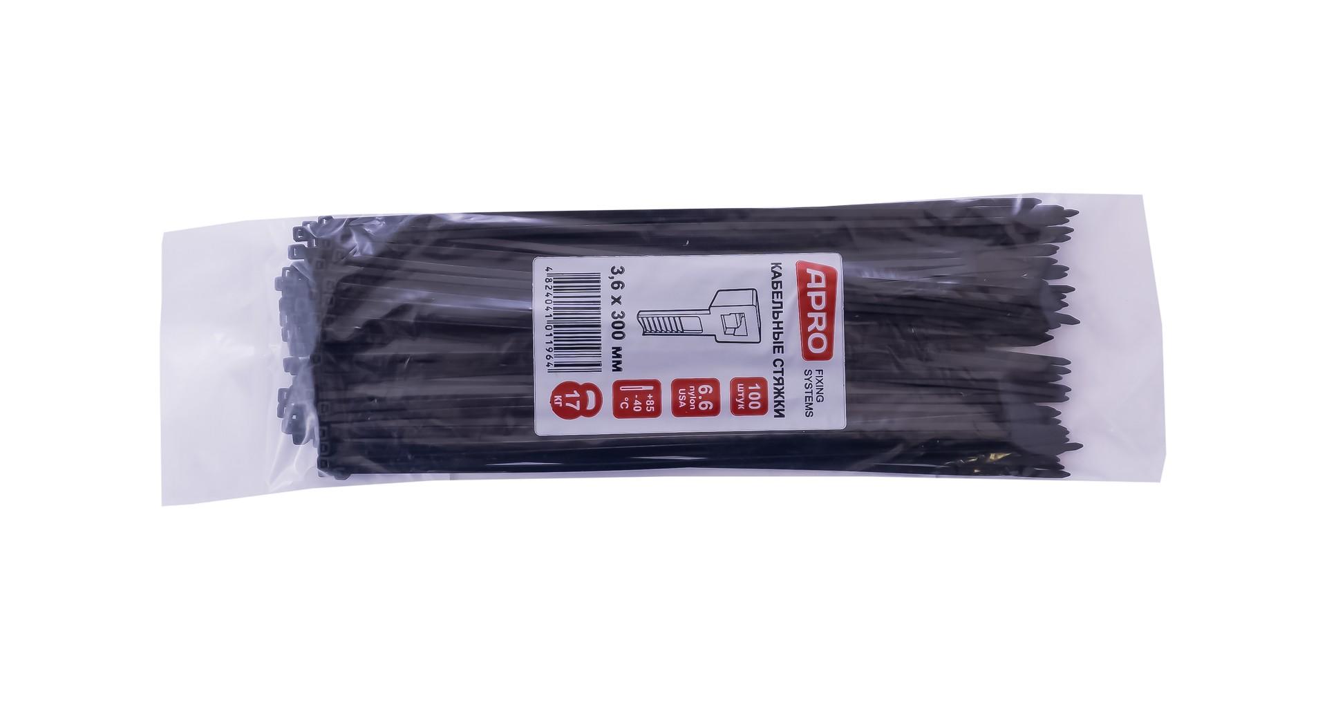 Хомут пластиковый Apro - 3,6 x 300 мм черный (100 шт.) 2