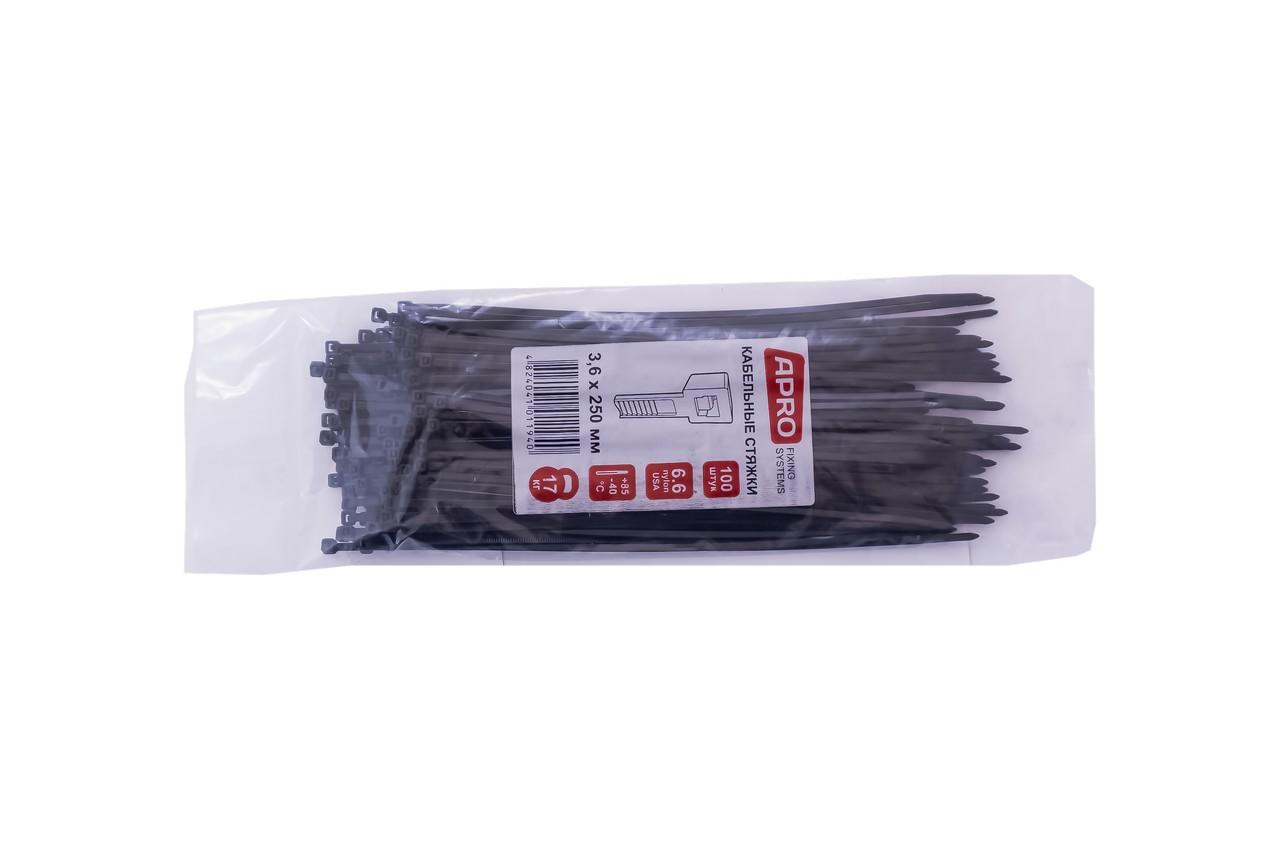 Хомут пластиковый Apro - 3,6 x 250 мм черный (100 шт.) 1