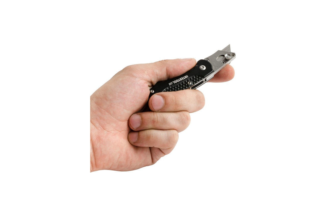 Нож Intertool - трапециевидный, алюминиевый мини 9 мм 7
