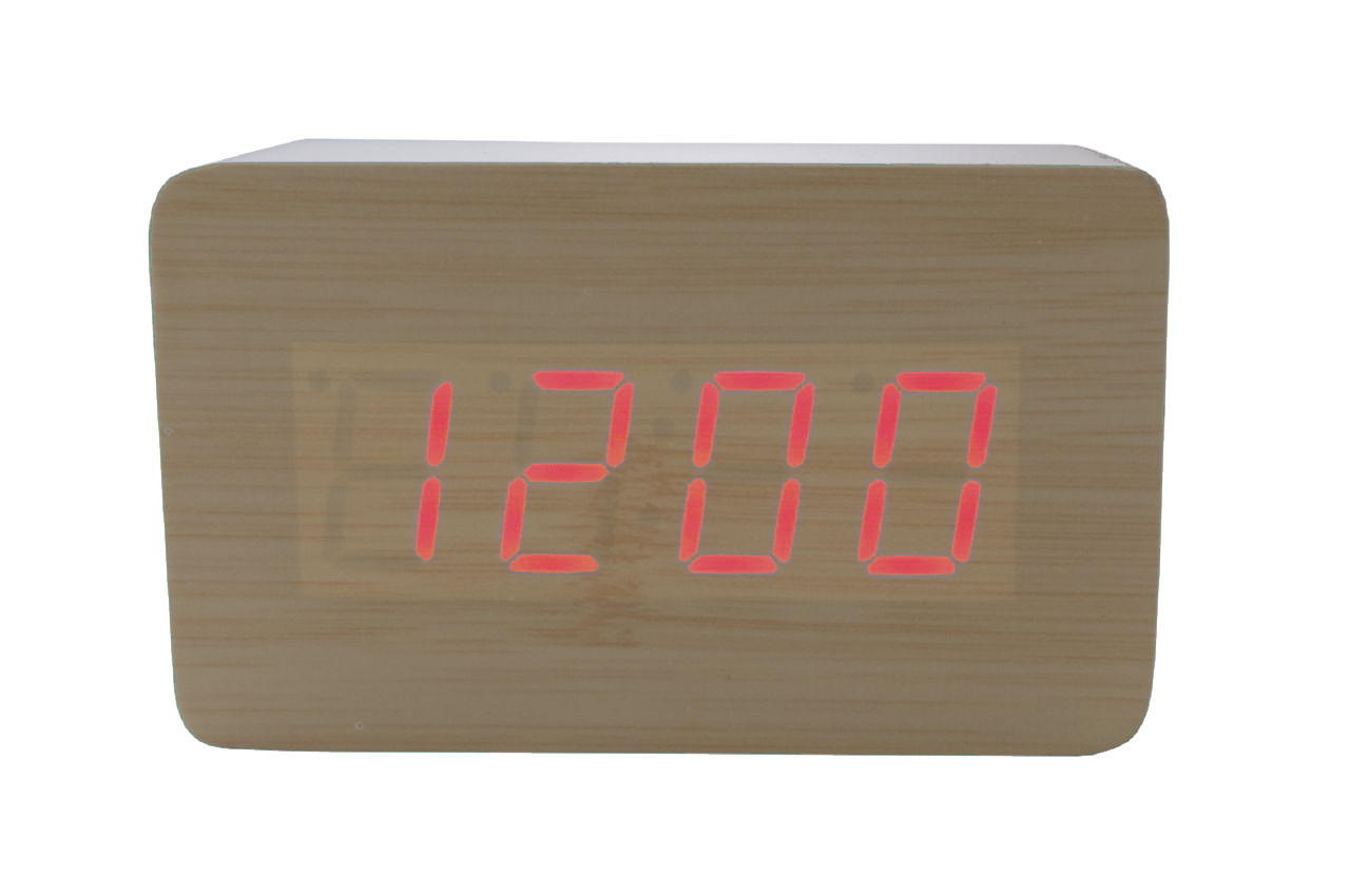 Часы настольные Wooden Clock - 1294 красные цифры 1
