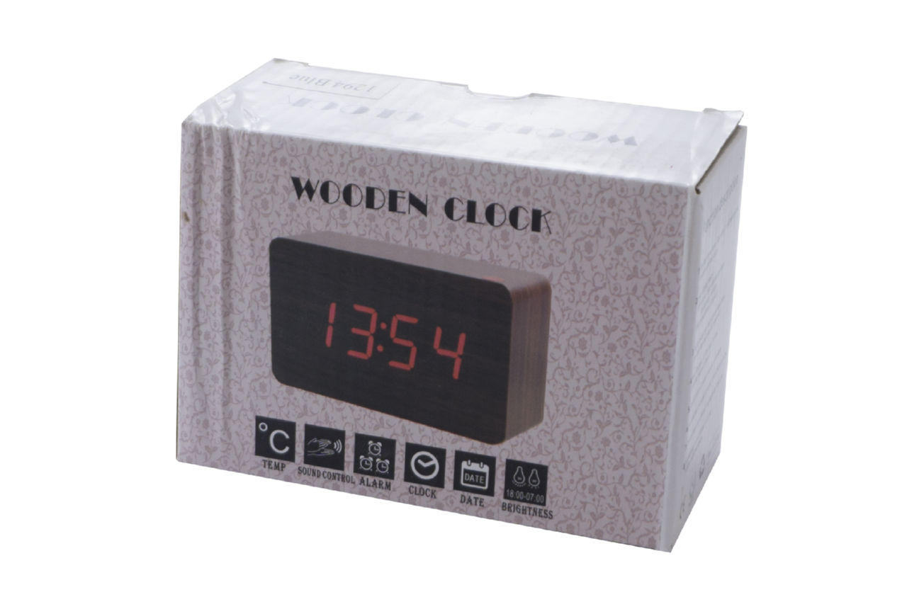 Часы настольные Wooden Clock - 1294 красные цифры 3