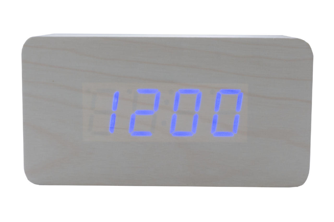 Часы настольные Wooden Clock - 1295 синие цифры 1