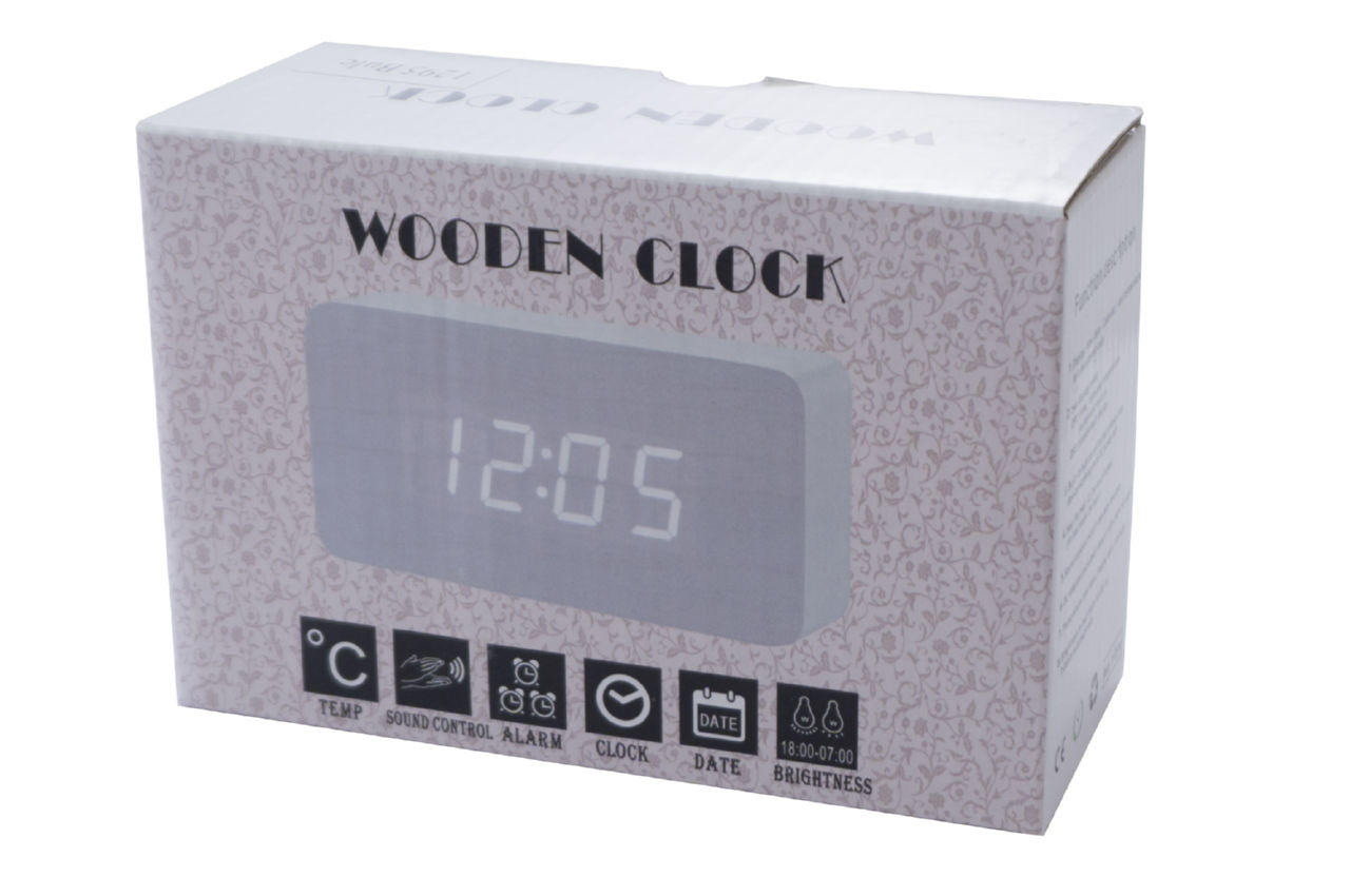 Часы настольные Wooden Clock - 1295 синие цифры 3
