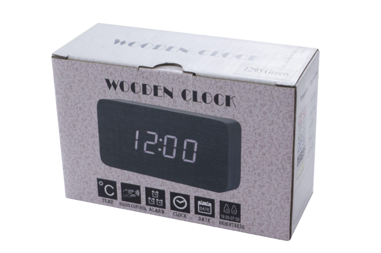 Часы настольные Wooden Clock - 1295 зеленые цифры 3