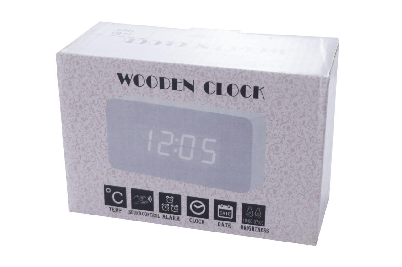 Часы настольные Wooden Clock - 1300 красные цифры 3