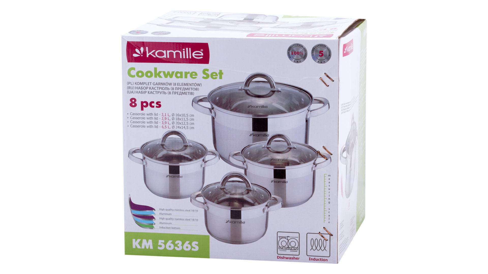 Набор посуды нержавеющий Kamille - 1,8 x 2,5 x 3,8 x 6,5 л (4 шт.) 10