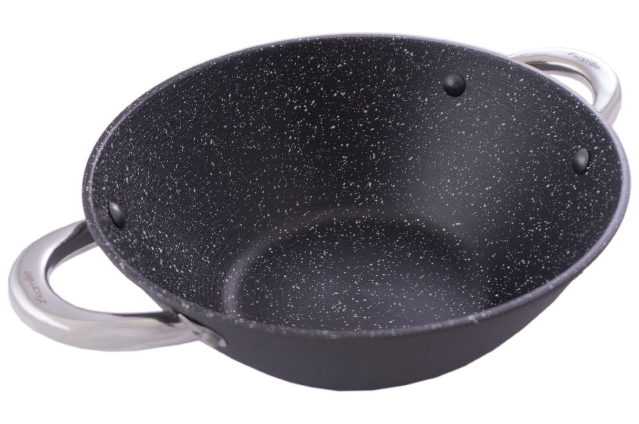 Сковорода-wok чугунная Kamille - 320 мм x 4,5 л мрамор с крышкой 2