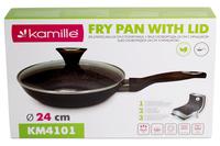 Сковорода антипригарная Kamille - 240 мм Black Marble с крышкой