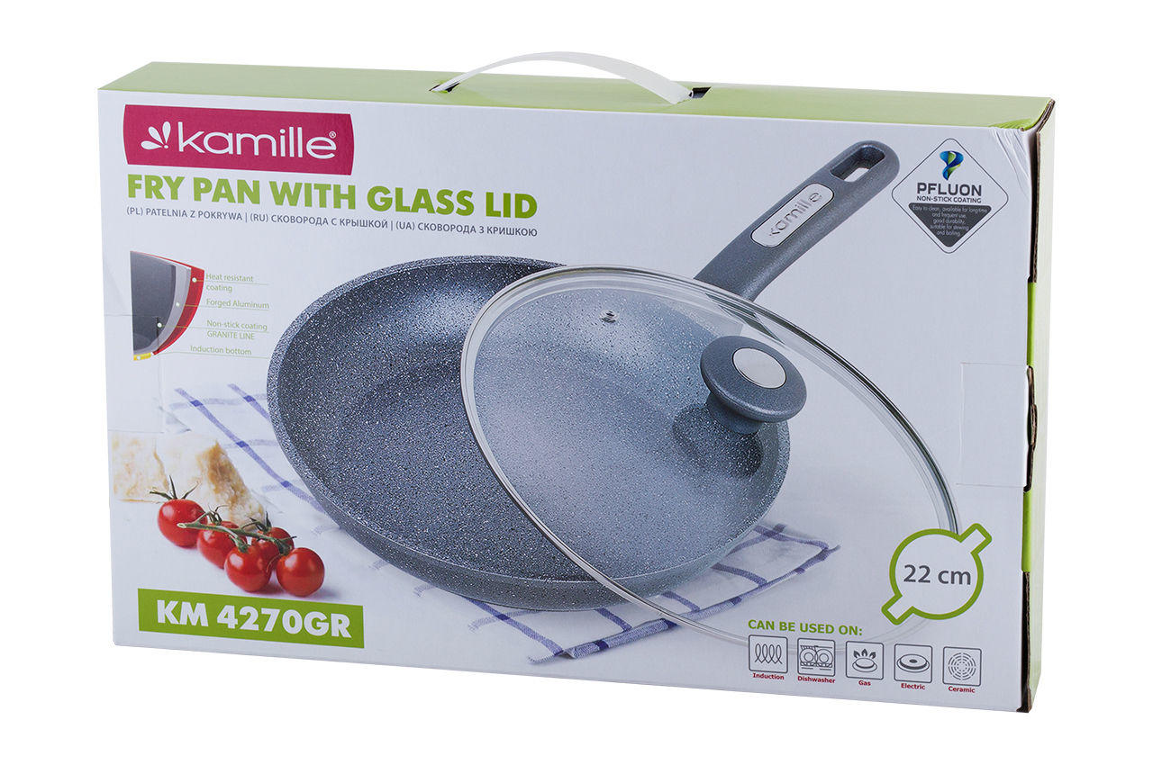 Сковорода антипригарная Kamille - 220 мм Granite с крышкой 3