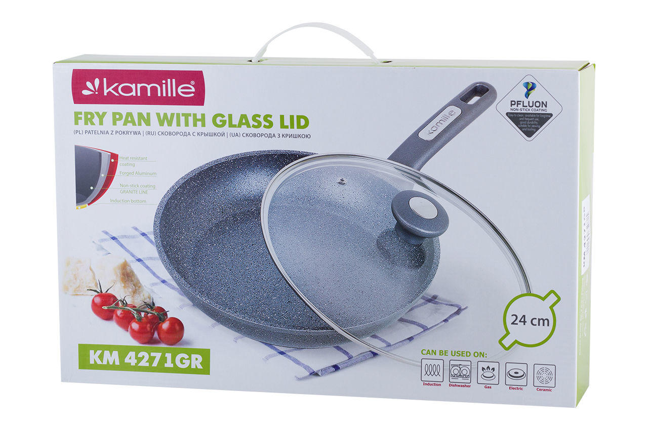 Сковорода антипригарная Kamille - 240 мм Granite с крышкой 3