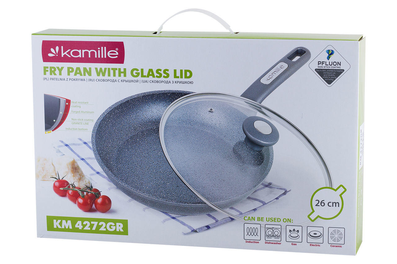 Сковорода антипригарная Kamille - 260 мм Granite с крышкой 3