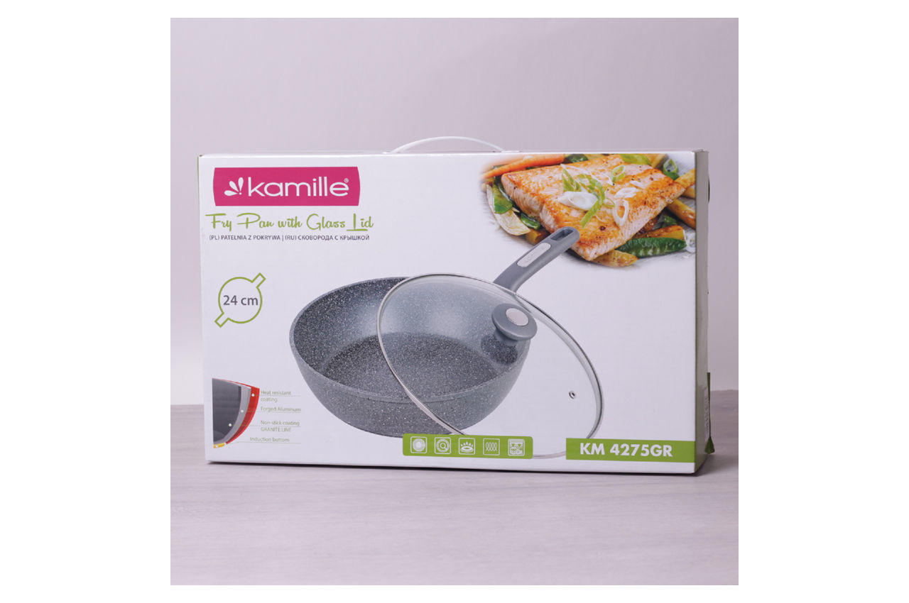 Сковорода антипригарная Kamille - 240 мм Granite глубокая с крышкой 2
