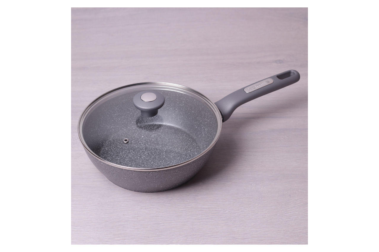 Сковорода антипригарная Kamille - 240 мм Granite глубокая с крышкой 3