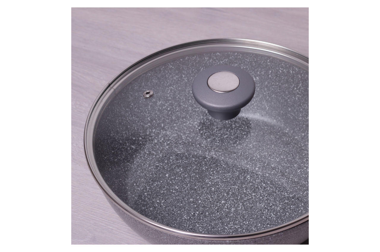 Сковорода антипригарная Kamille - 240 мм Granite глубокая с крышкой 6