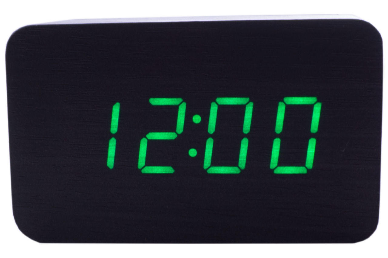 Часы настольные Wooden Clock - 1294 зеленые цифры 1