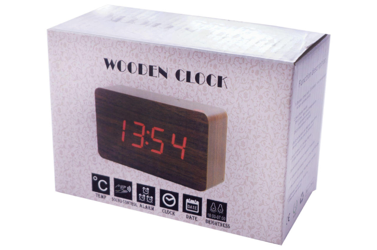 Часы настольные Wooden Clock - 1294 зеленые цифры 4