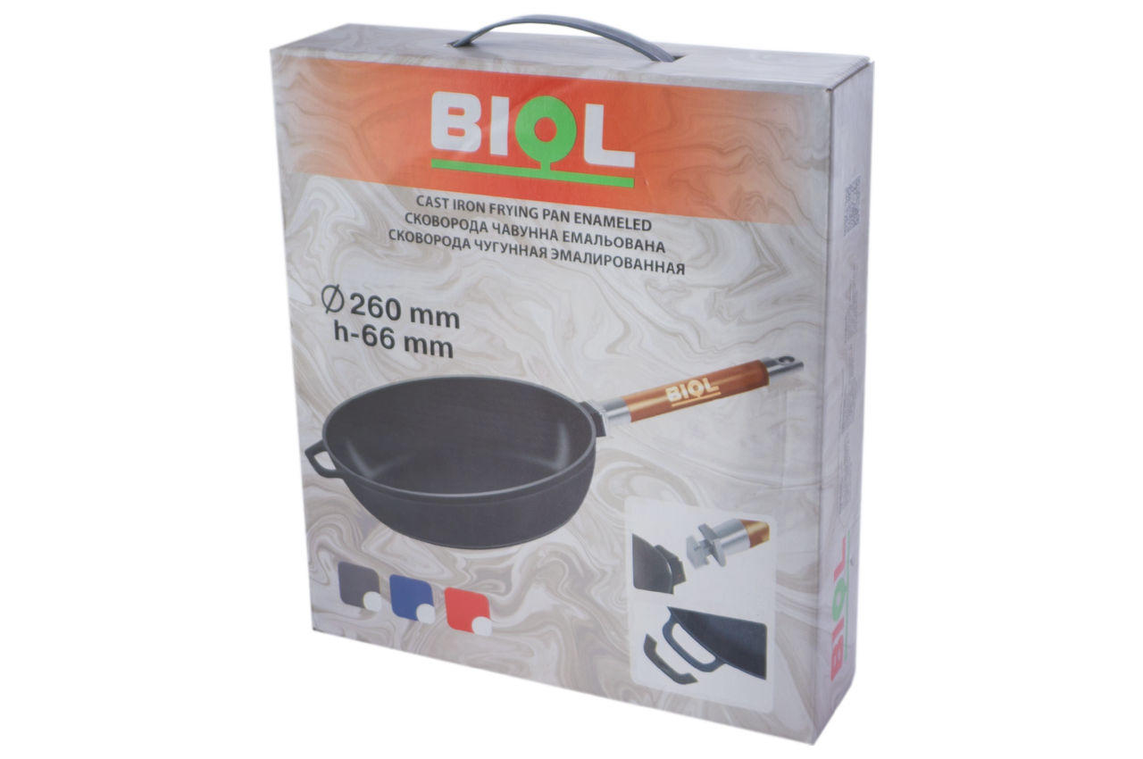 Сковорода чугунная эмалированная Biol - 260 мм черная 7