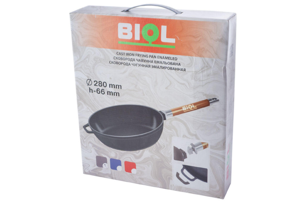 Сковорода чугунная эмалированная Biol - 280 мм черная 7