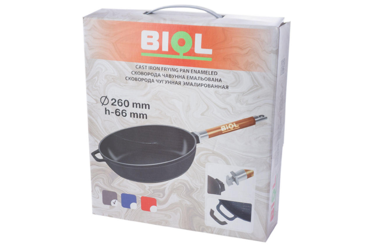 Сковорода чугунная эмалированная Biol - 260 мм антрацит 7