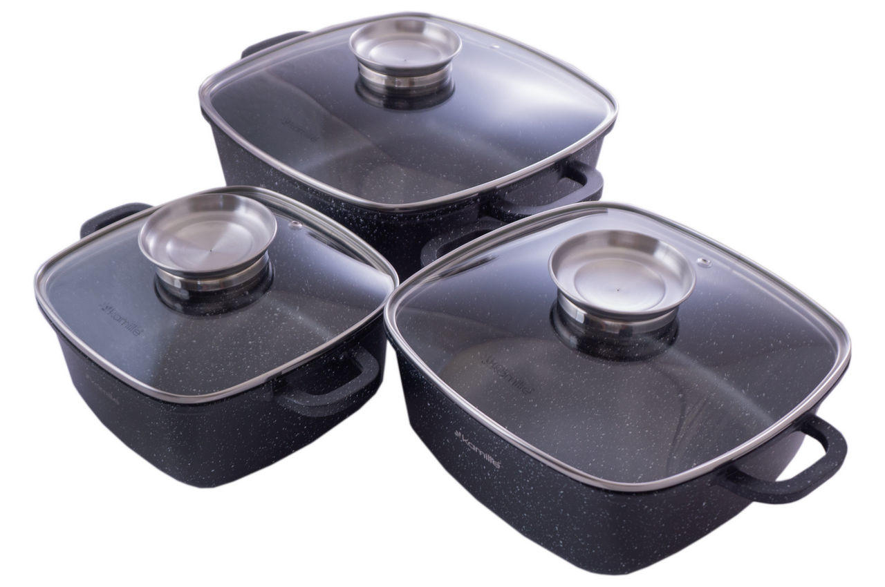 Набор посуды антипригарный Kamille - 2,3 x 4,4 x 6,5 л Black Marble (3 шт.) 1