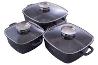 Набор посуды антипригарный Kamille - 2,3 x 4,4 x 6,5 л Black Marble (3 шт.)