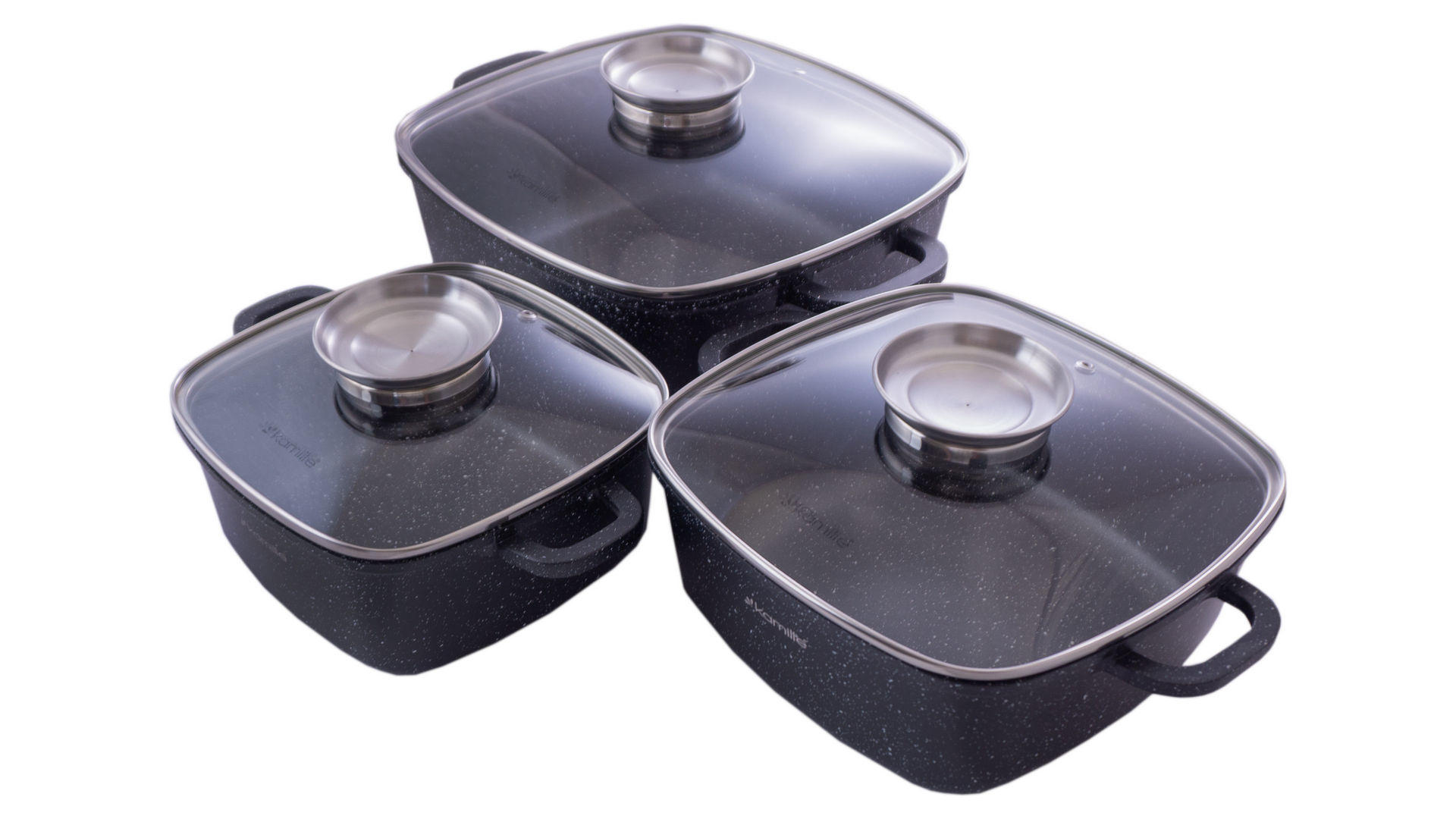Набор посуды антипригарный Kamille - 2,3 x 4,4 x 6,5 л Black Marble (3 шт.) 8