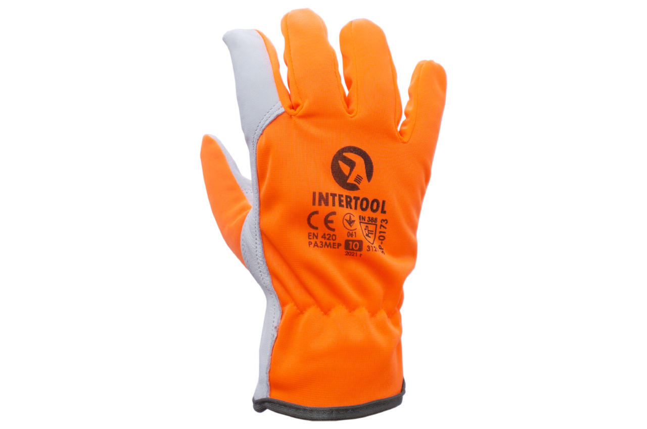 Перчатка Intertool - комбинированная козья кожа флуоресцентная оранжевая 10 1