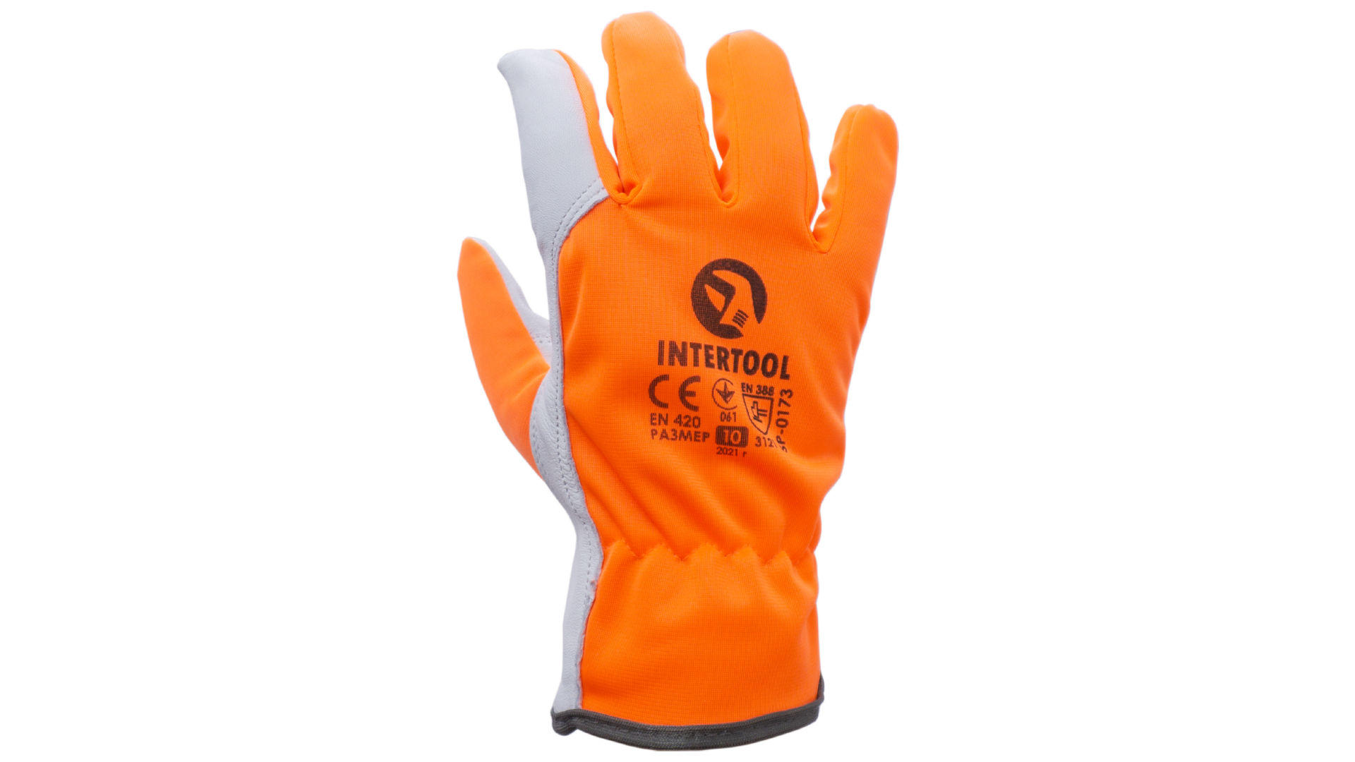 Перчатка Intertool - комбинированная козья кожа флуоресцентная оранжевая 10 4