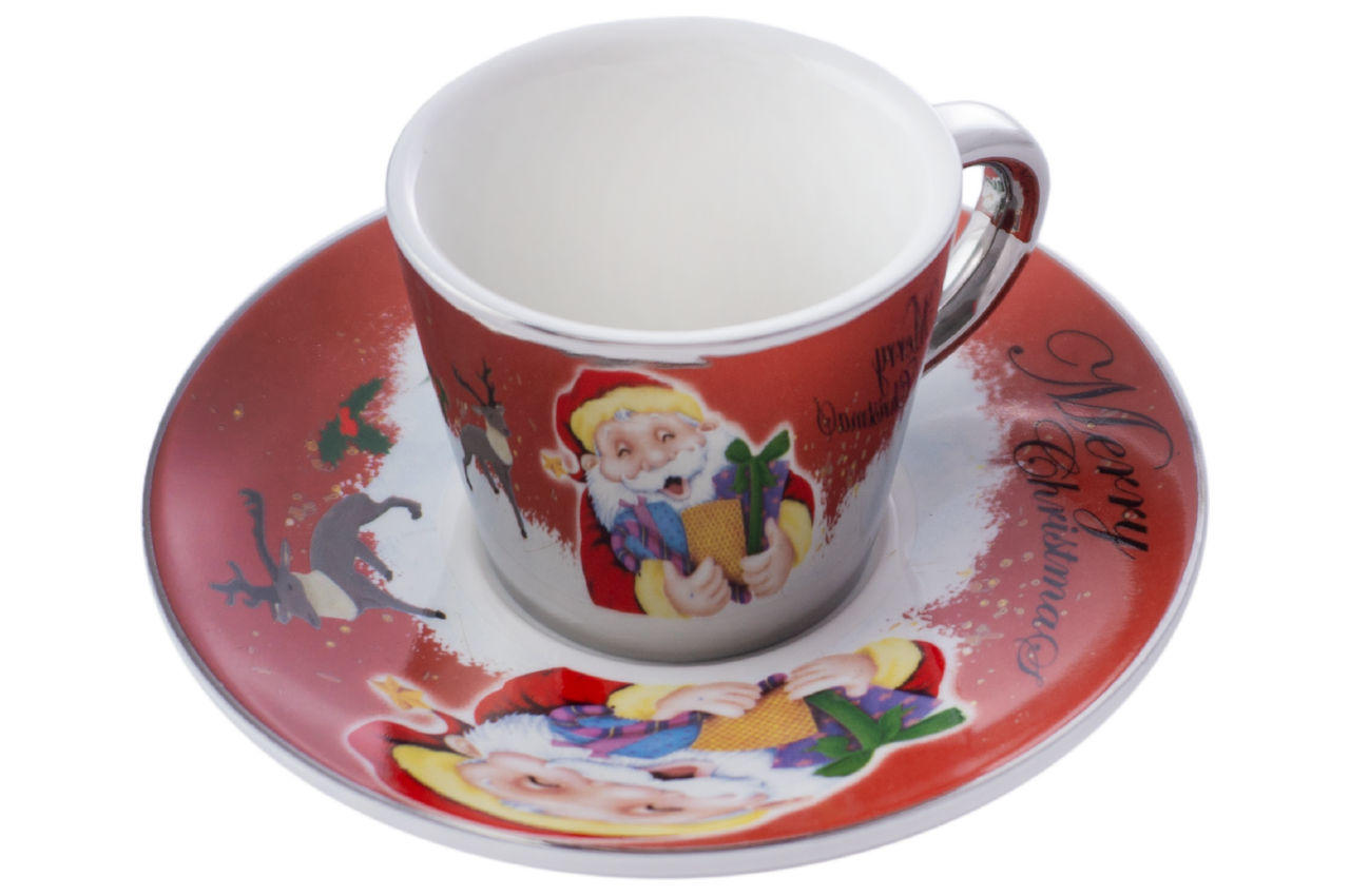 Чашка с блюдцем керамическая Elite - 60 мл Merry Christmas 1