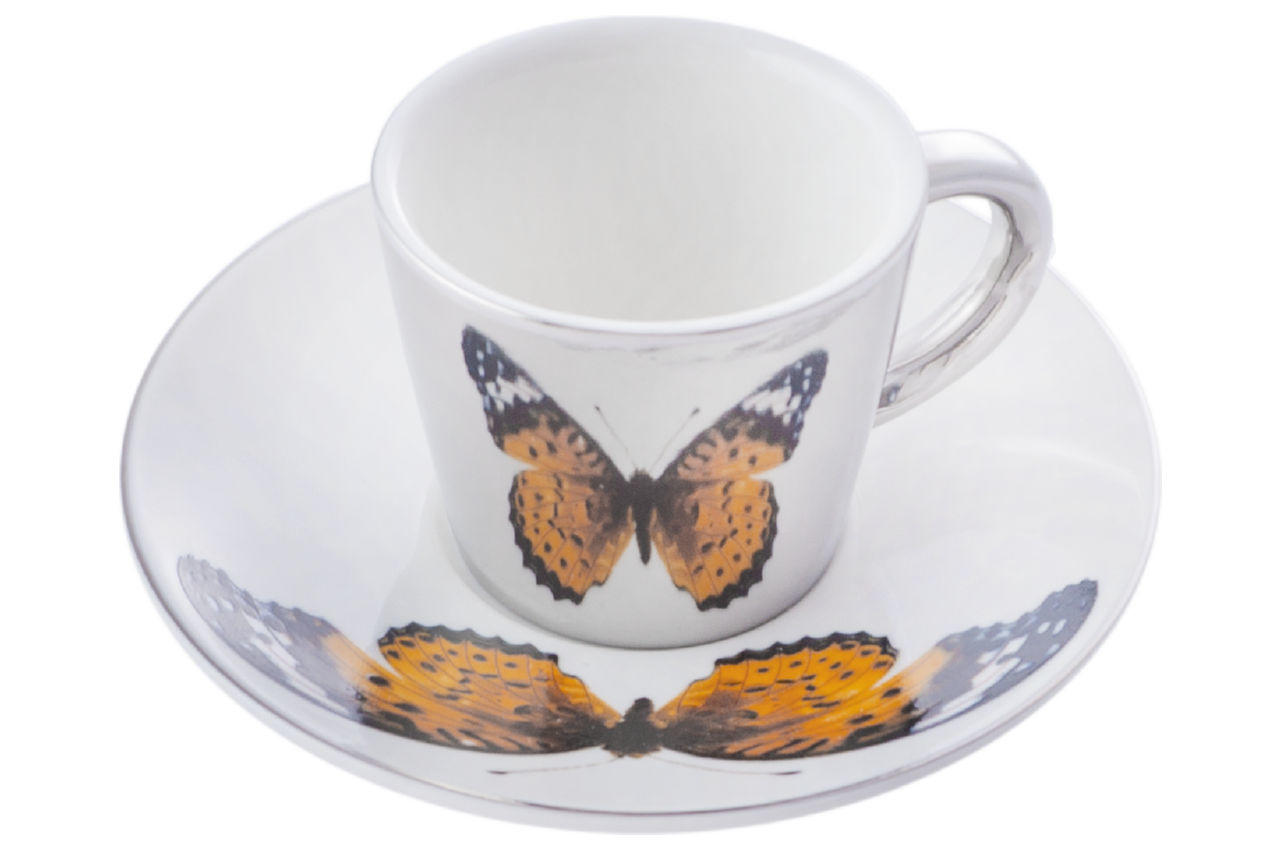 Чашка с блюдцем керамическая Elite - 60 мл бабочка 1