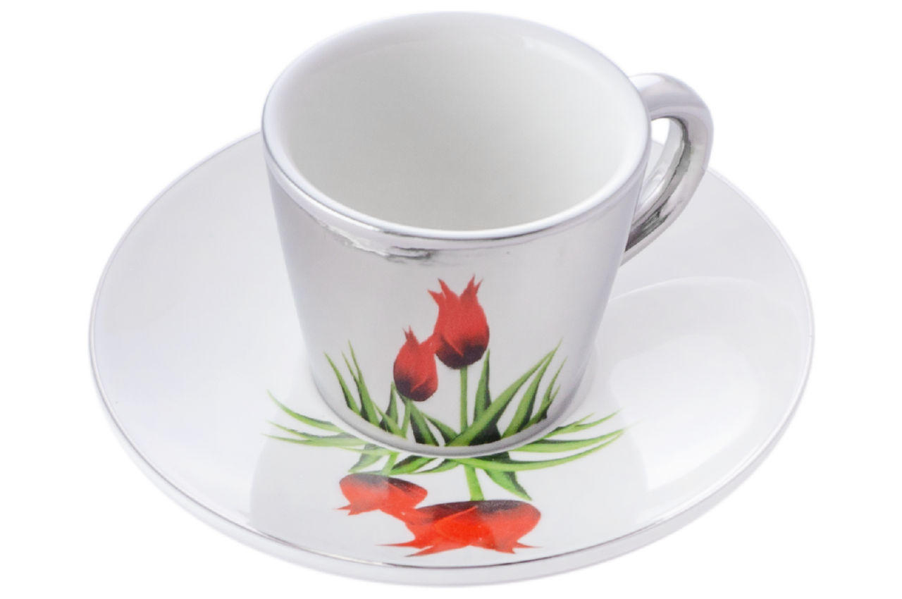 Чашка с блюдцем керамическая Elite - 60 мл тюльпаны 1
