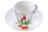 Чашка с блюдцем керамическая Elite - 60 мл тюльпаны
