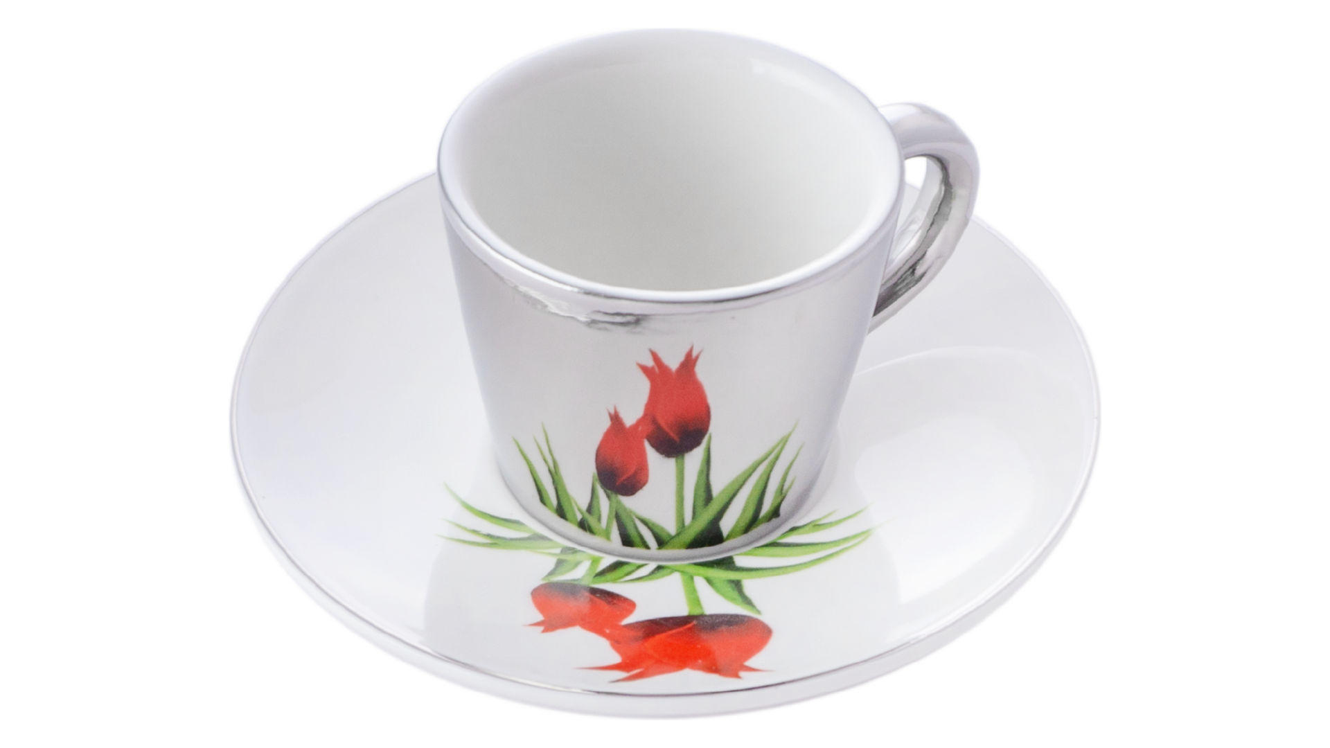 Чашка с блюдцем керамическая Elite - 60 мл тюльпаны 4