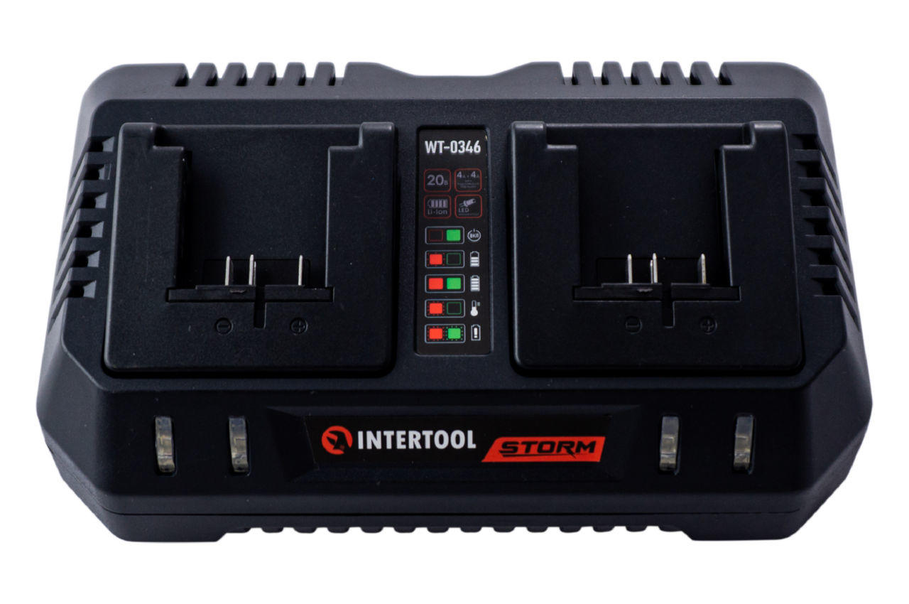 Зарядное устройство для аккумулятора Intertool - 20В x 4Ач Li-Ion Storm для 2 АКБ zoom 1